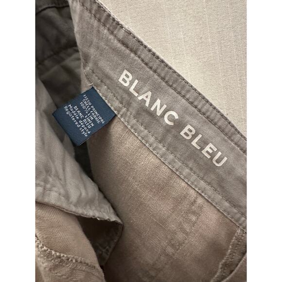 Blanc Bleu Womens Linen Pants Button Fly Tan Size Large Drawstring Pockets - Picture 2 of 8